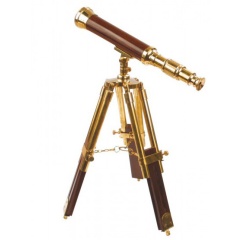 Lange TopomarineMessing- und Holzansicht auf Stativ