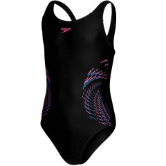 Badeanzug Plastisol Placement Muscleback Speedo Black/Rose Violet/Bondi Blue - Größe 16 Jahre