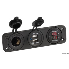 Digitales Osculati Voltmeter/Amperemeter - Doppelter USB-Stecker - Zigarettenanzünderanschluss