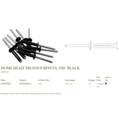 Blindnieten mit gewölbtem Kopf Aluminium schwarz 3/16" - 10er-Pack